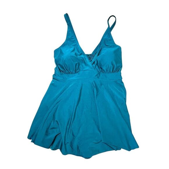 BloomChic Women's Plus Size 22W Teal Swimdress Tummy Control Skirted - Picture 2 of 8